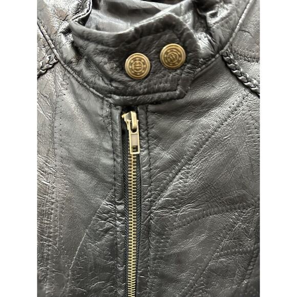 Andrew Michael Black Leather Jacket Size 1XL Quilted Pattern-Rope Accent- Moto - Picture 6 of 11